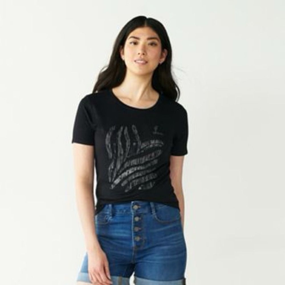 Apt. 9 Womens Black Abstract Zebra Graphic Short Sleeve Crew Neck T-Shirt L